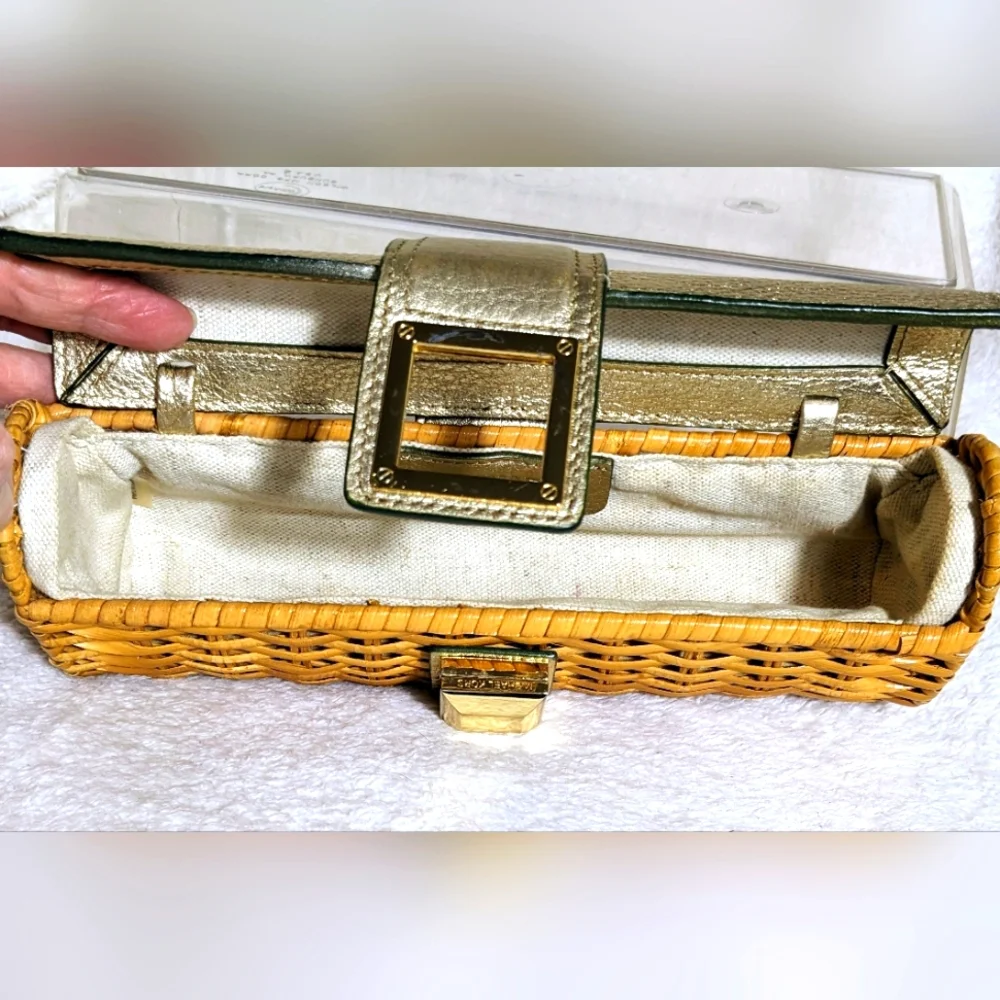 Women's MICHAEL Michael‎ Kors unique wicker and gold leather clutch